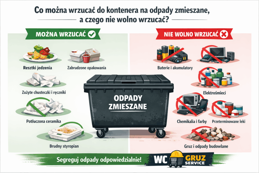 Co trafia do kontenera na odpady zmieszane, a czego nie wolno wrzucać?