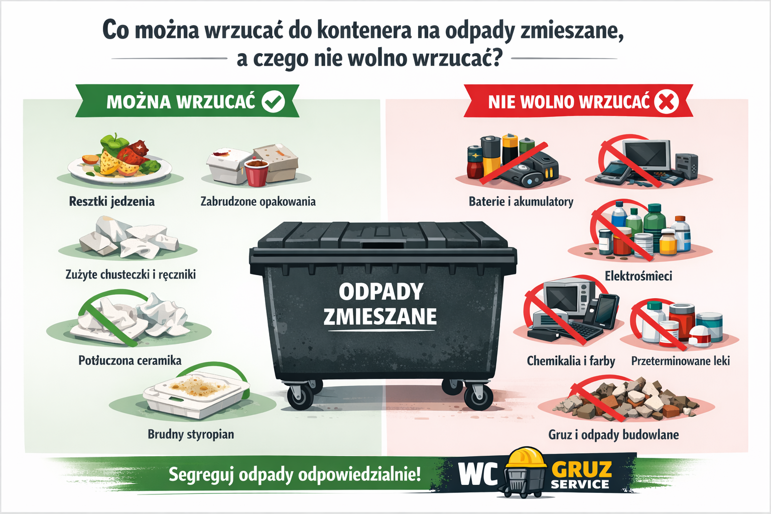 Co trafia do kontenera na odpady zmieszane, a czego nie wolno wrzucać?